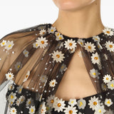 Mantella in tulle con ricamo daisy in nero monique Lhuillier - donna 