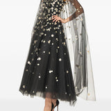 Mantella in tulle con ricamo daisy in nero monique Lhuillier - donna 