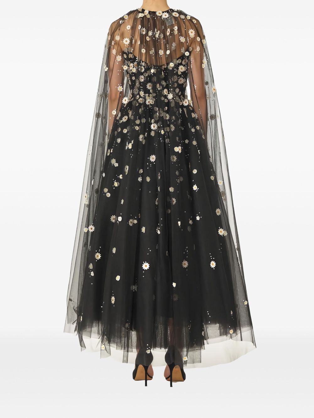 Mantella in tulle con ricamo daisy in nero monique Lhuillier - donna 