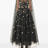 Mantella in tulle con ricamo daisy in nero monique Lhuillier - donna 
