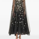 Mantella in tulle con ricamo daisy in nero monique Lhuillier - donna 