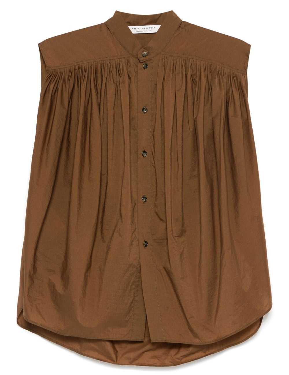 Blusa smanicata in marrone 
