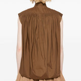 Blusa smanicata in marrone 