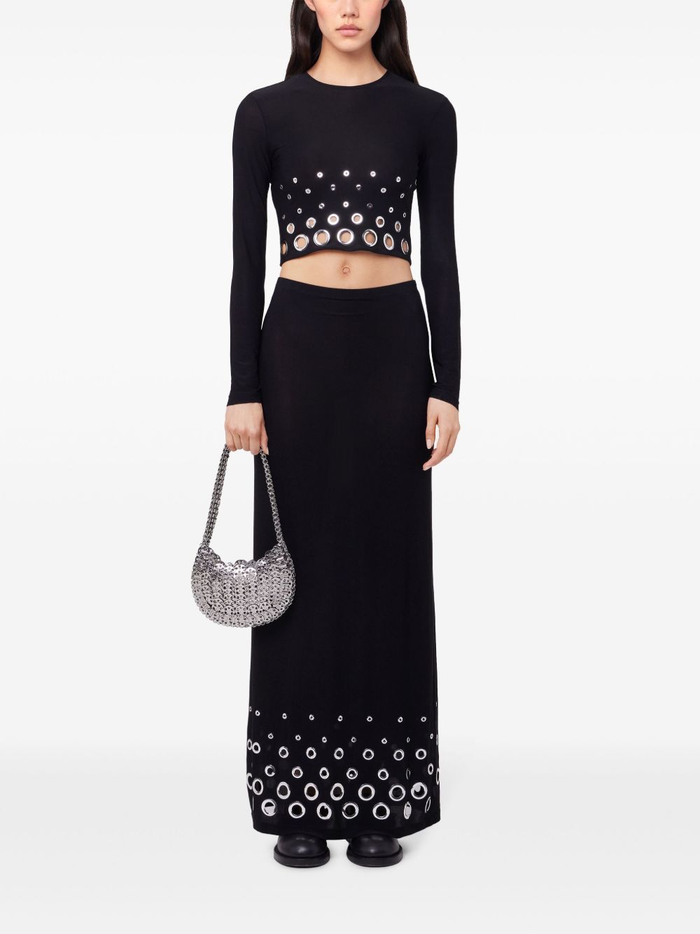 Gonna lunga con occhielli in nero Rabanne - donna 