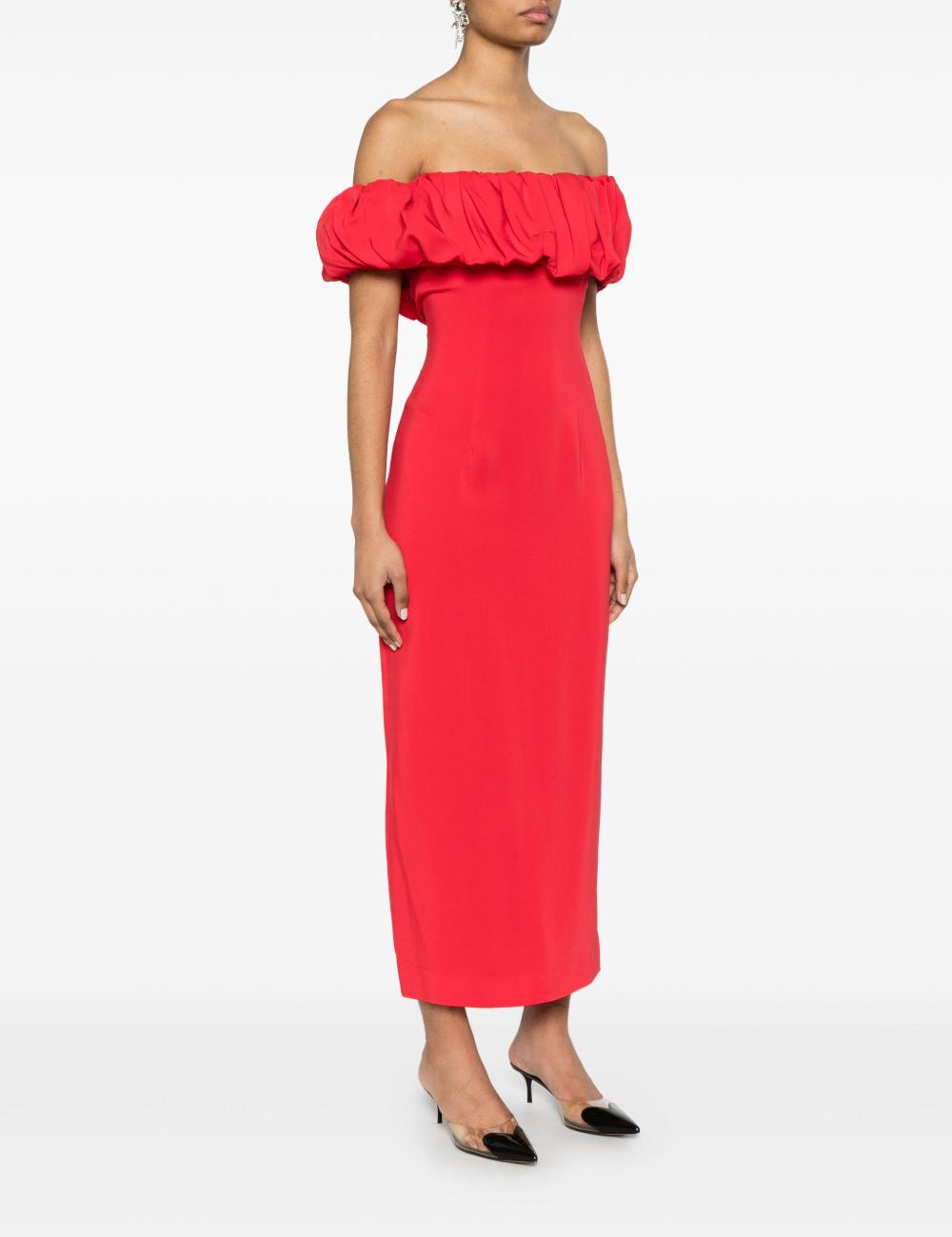 Abito midi con scollo a barca in rosso Rowen Rose - donna 