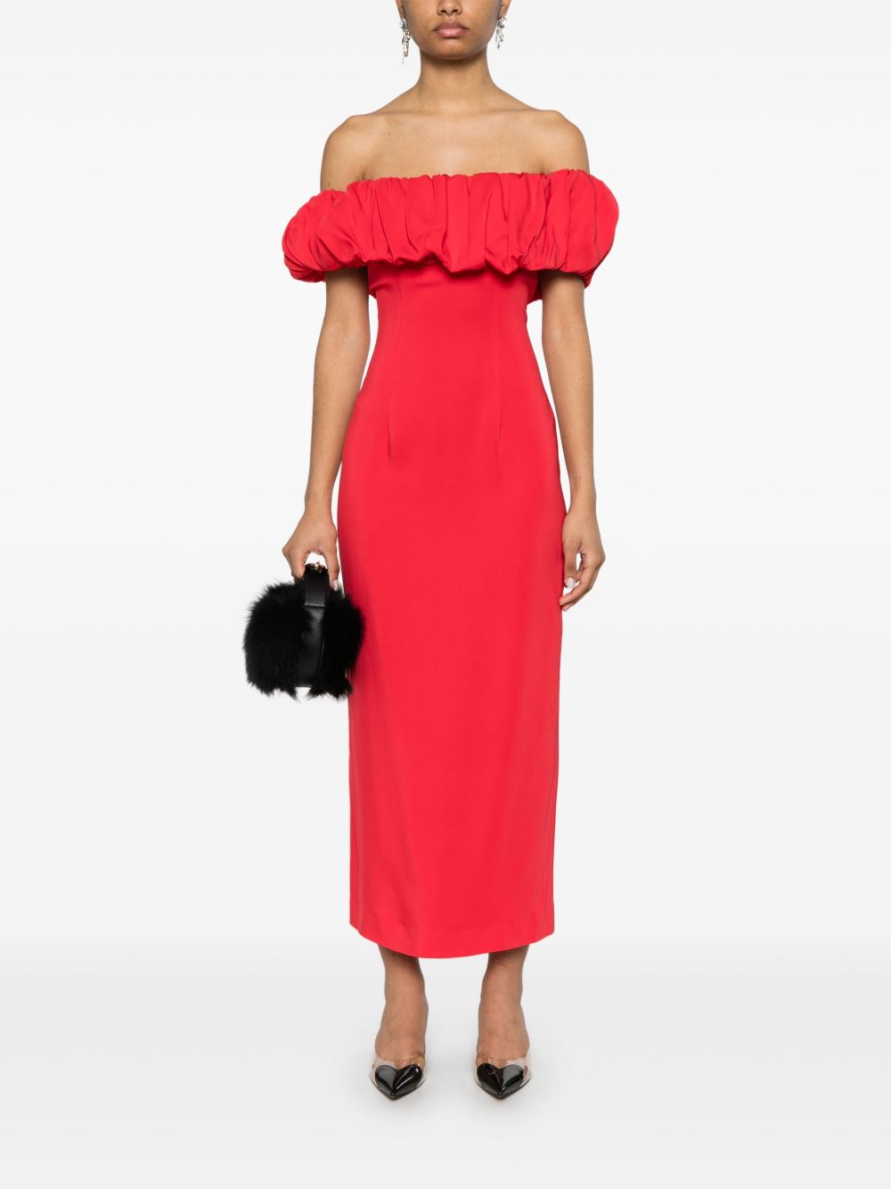 Abito midi con scollo a barca in rosso Rowen Rose - donna 
