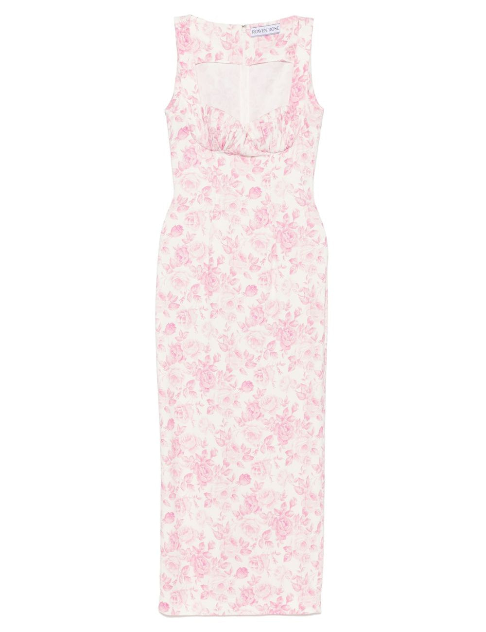 Abito lungo con stampa in bianco e rosa Rowen Rose - donna 