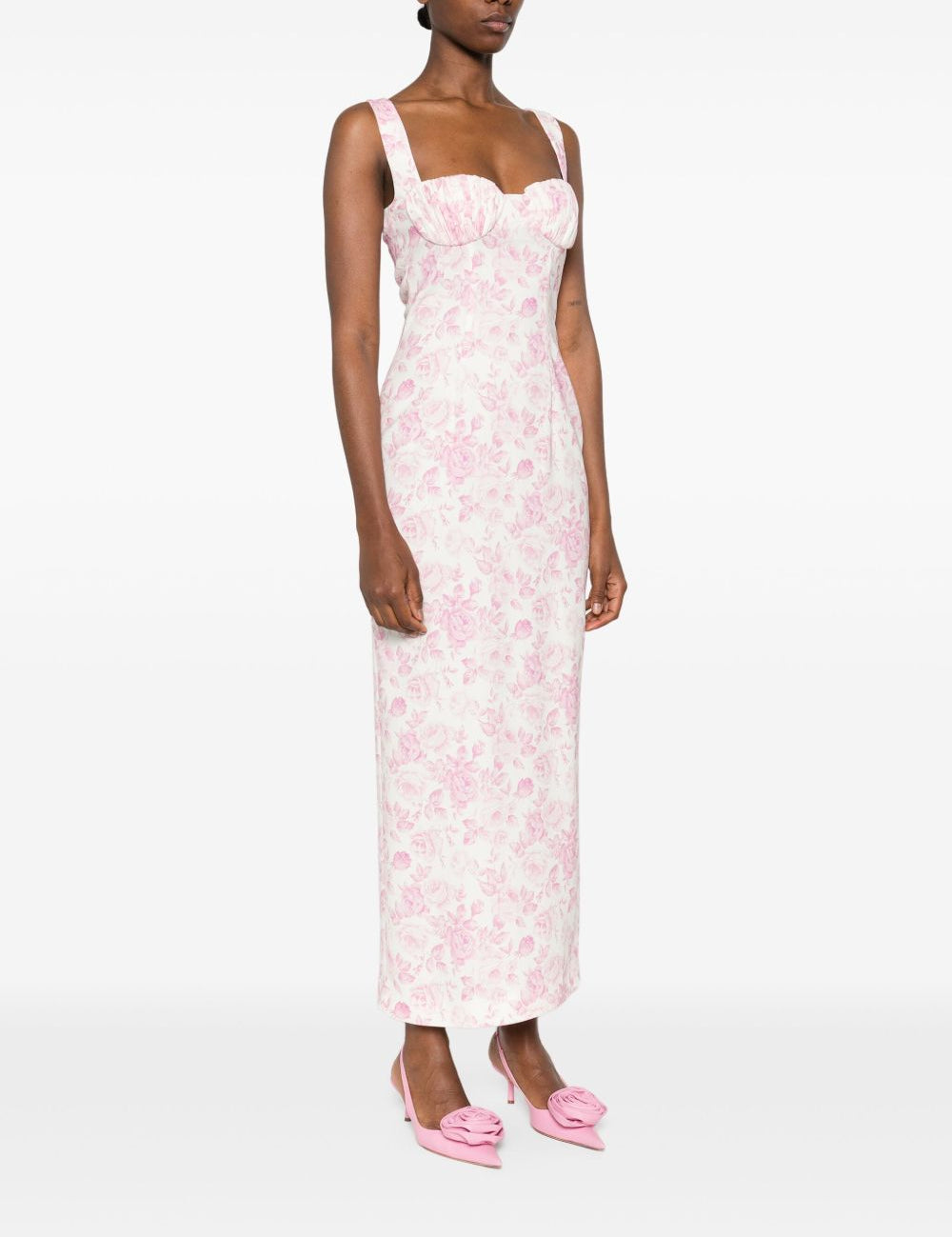 Abito lungo con stampa in bianco e rosa Rowen Rose - donna 