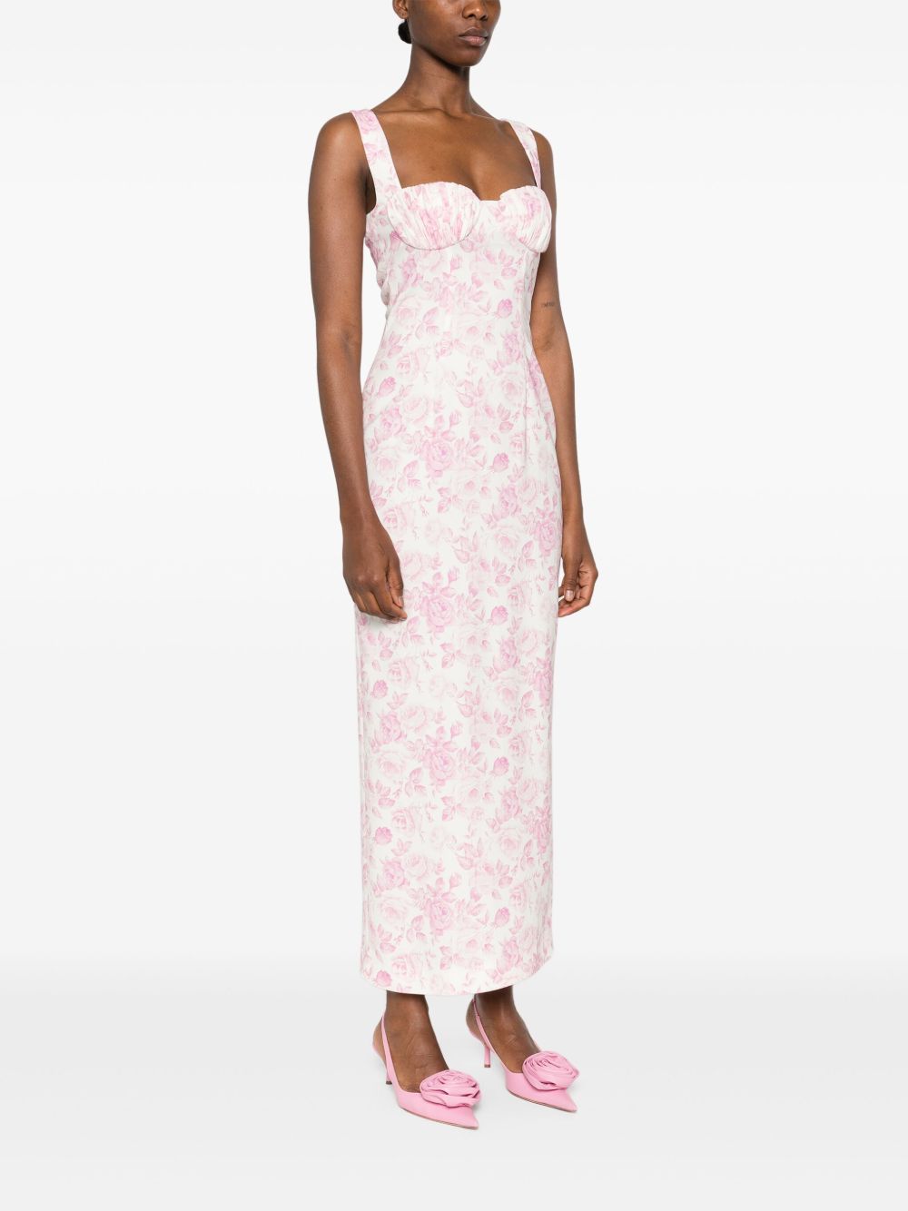 Abito lungo con stampa in bianco e rosa Rowen Rose - donna 