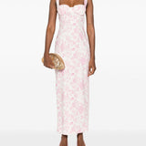 Abito lungo con stampa in bianco e rosa Rowen Rose - donna 