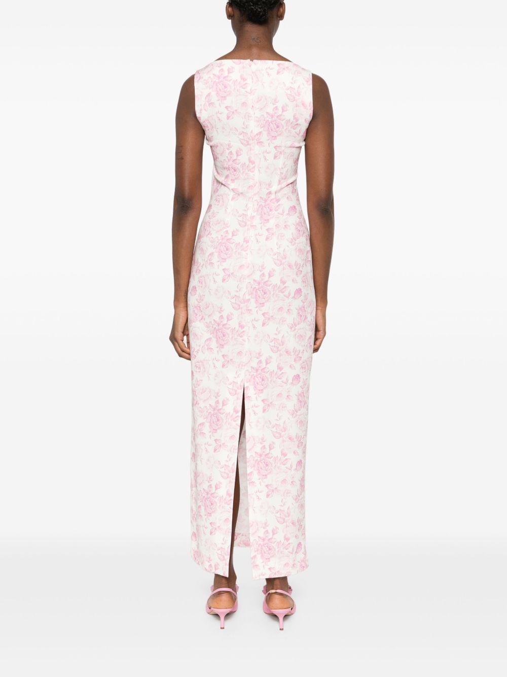 Abito lungo con stampa in bianco e rosa Rowen Rose - donna 
