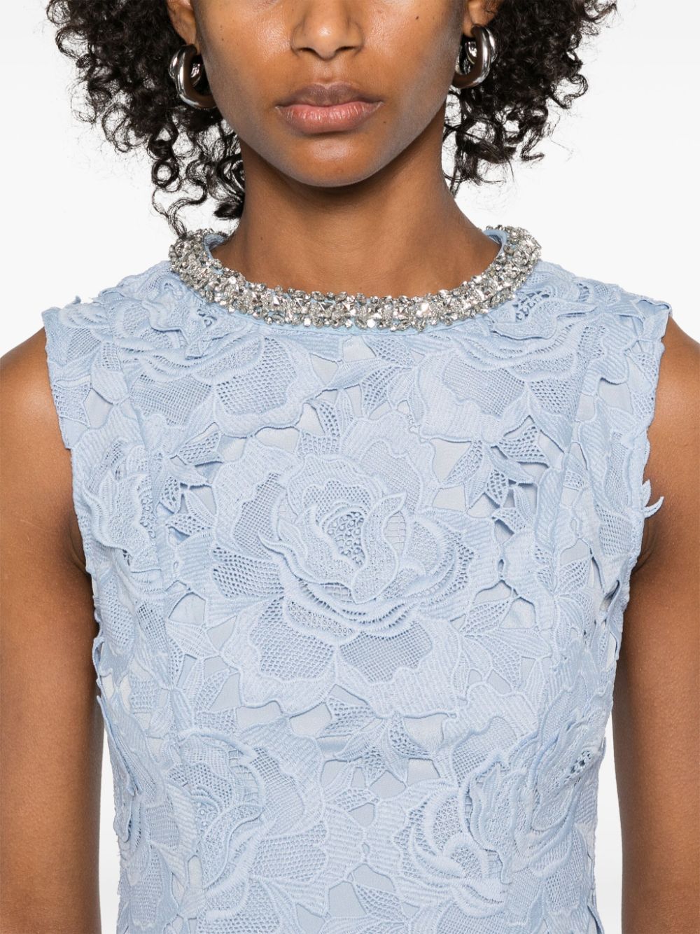Abito corto con pizzo a fiori in azzurro Self-Portrait - donna 