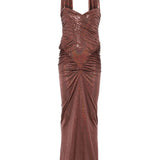 Abito da sera con scollo a cuore in marrone The new arrivals ilkyaz ozel - donna 