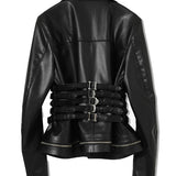Giacca in pelle con fibbie in nero Undercover - donna 