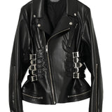 Giacca in pelle con fibbie in nero Undercover - donna 