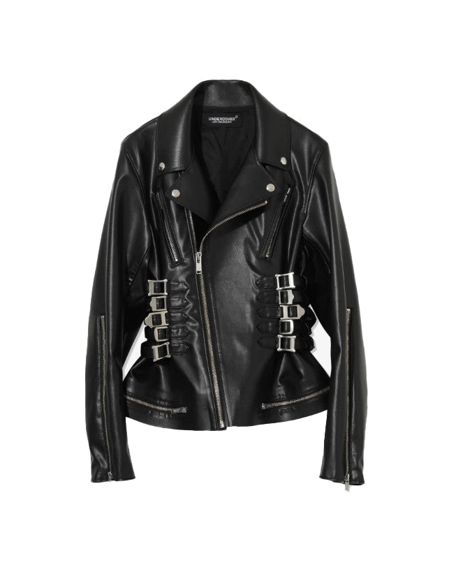 Giacca in pelle con fibbie in nero Undercover - donna 