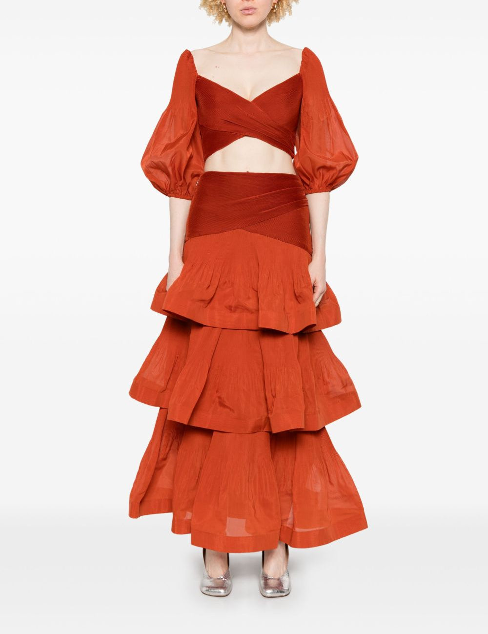Top corto plissettato in rosso mattone Zimmermann - donna 