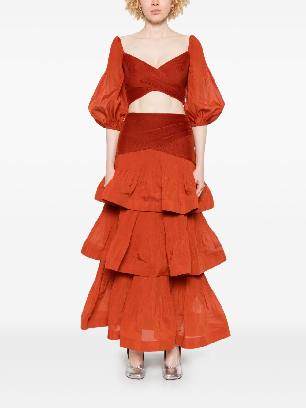 Top corto plissettato in rosso mattone Zimmermann - donna 