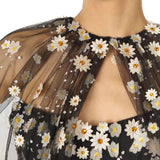Mantella in tulle con ricamo daisy in nero monique Lhuillier - donna 