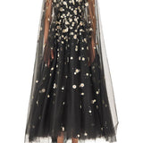 Mantella in tulle con ricamo daisy in nero monique Lhuillier - donna 