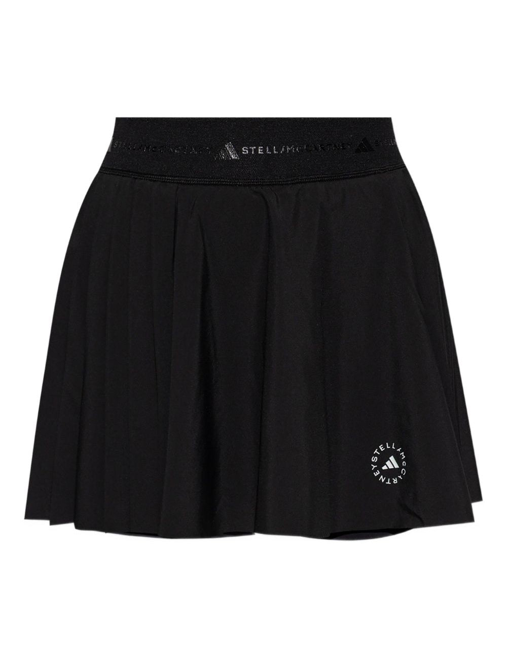Minigonna corta plissettata con dettaglio del logo in nero Adidas by stella mc cartney - donna 