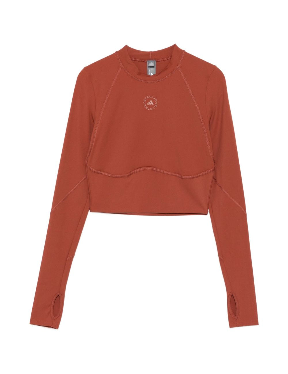 Top crop sportivo a maiche lunghe in marrone 