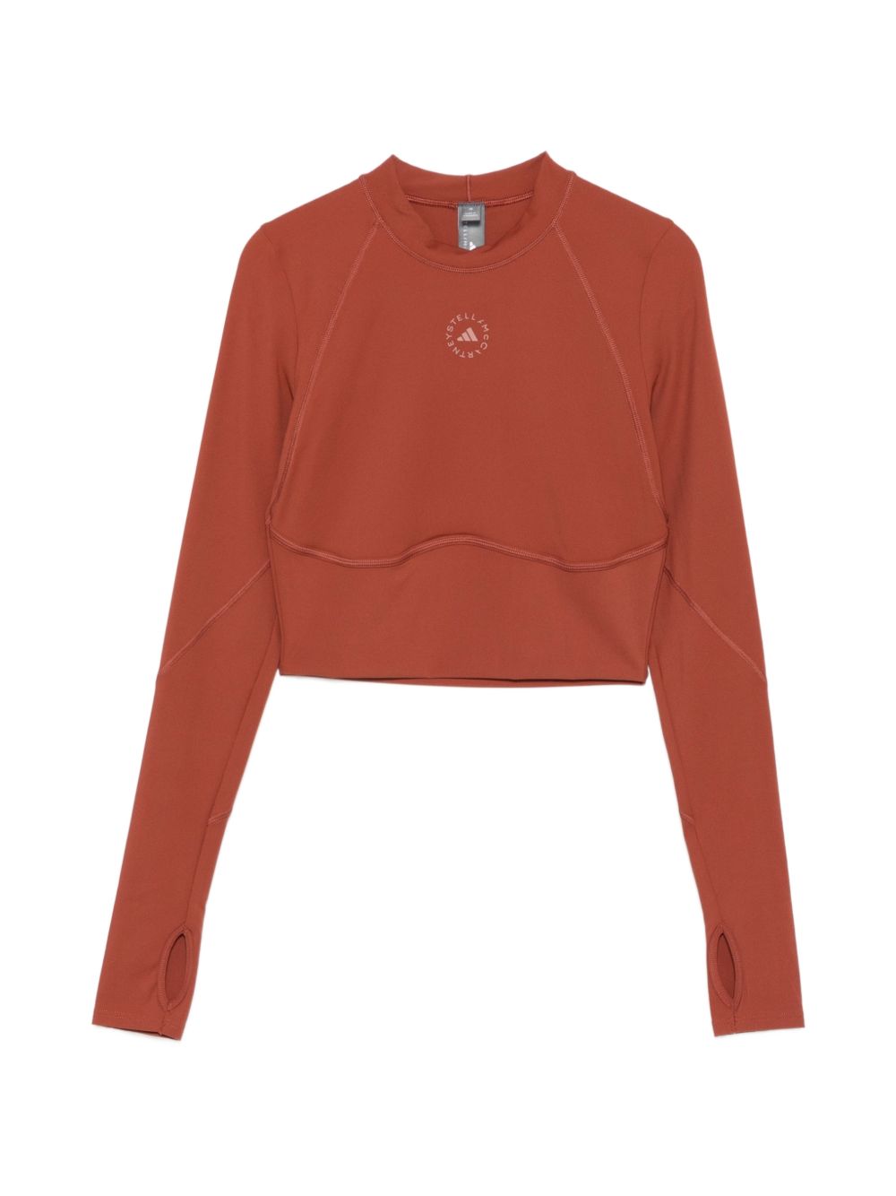 Top crop sportivo a maiche lunghe in marrone 