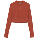 Top crop sportivo a maiche lunghe in marrone 
