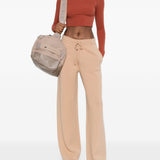 Top crop sportivo a maiche lunghe in marrone 