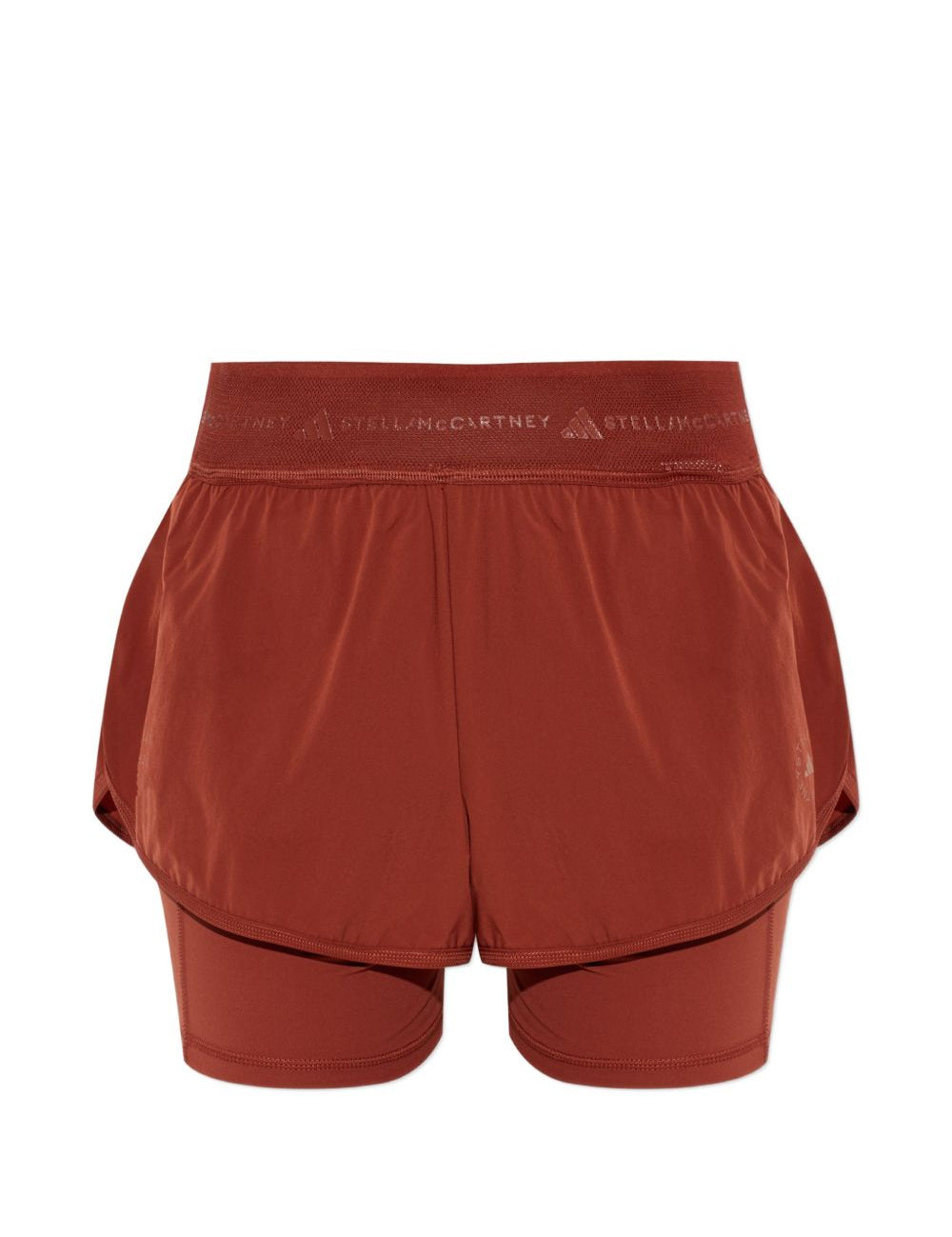 Shorts 2 in 1 con logo in rosso terracotta Adidas by Stella Mc Cartney - donna 