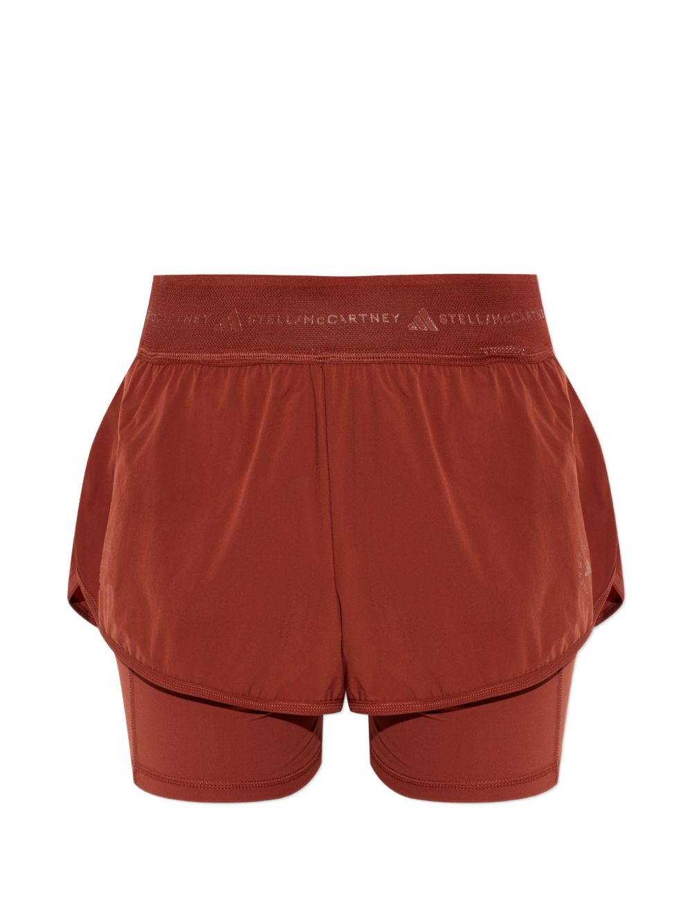 Shorts 2 in 1 con logo in rosso terracotta Adidas by Stella Mc Cartney - donna 