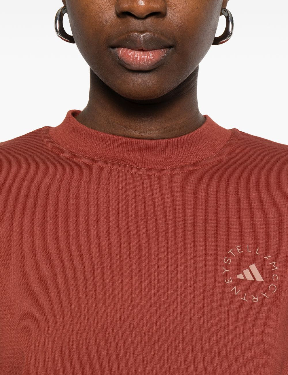 Felpa con logo a maniche lunghe in rosso mattone Adidas by stella mc  cartney - donna 