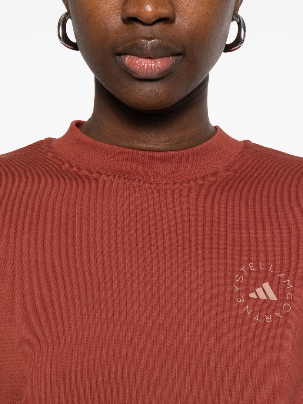 Felpa con logo a maniche lunghe in rosso mattone Adidas by stella mc  cartney - donna 