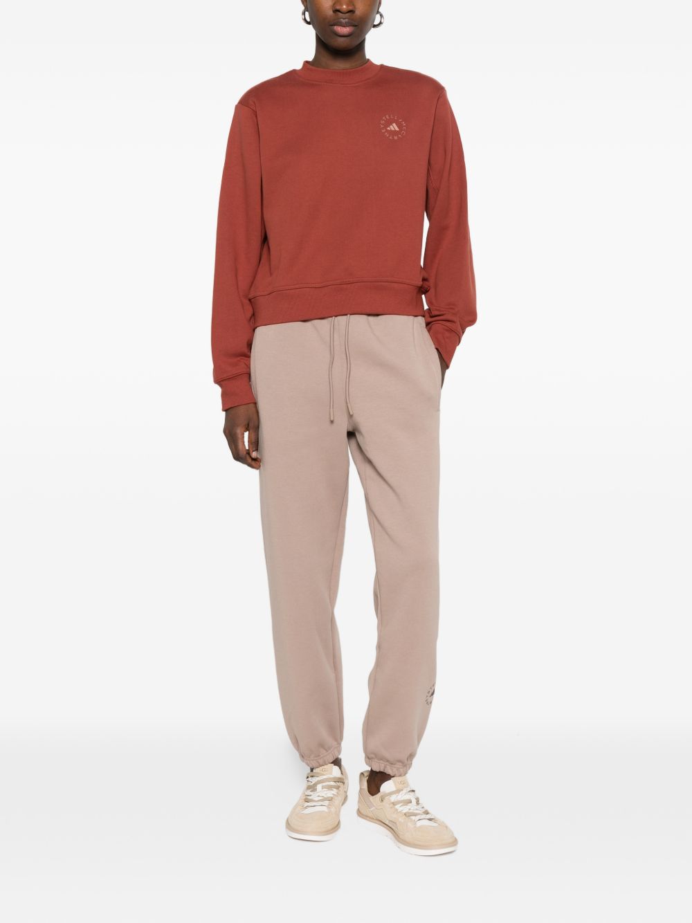 Felpa con logo a maniche lunghe in rosso mattone Adidas by stella mc  cartney - donna 