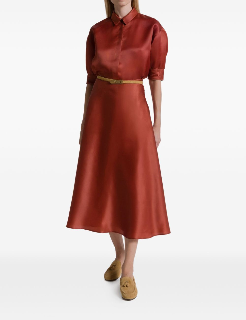 Gonna midi in seta in rosso Alberta Ferretti - donna 