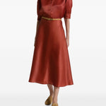 Gonna midi in seta in rosso Alberta Ferretti - donna 
