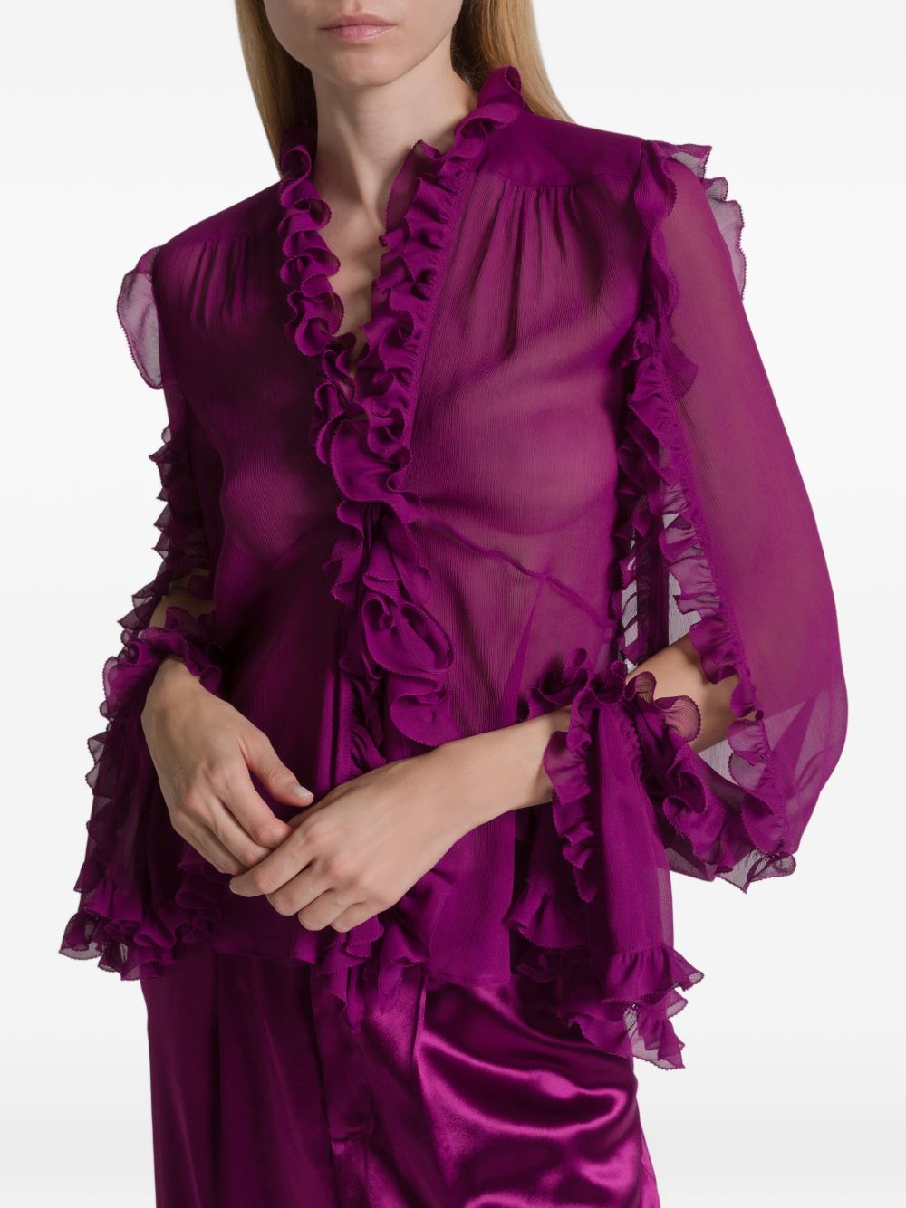 Blusa in seta con ruches viola Alberta Ferretti - donna 