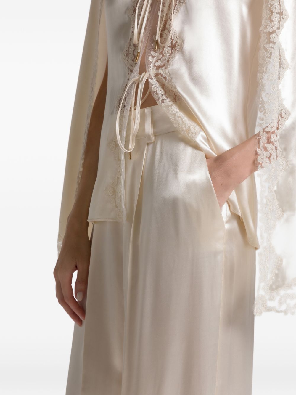 Pantaloni a gamba larga satinati in avorio Alberta ferretti - donna 