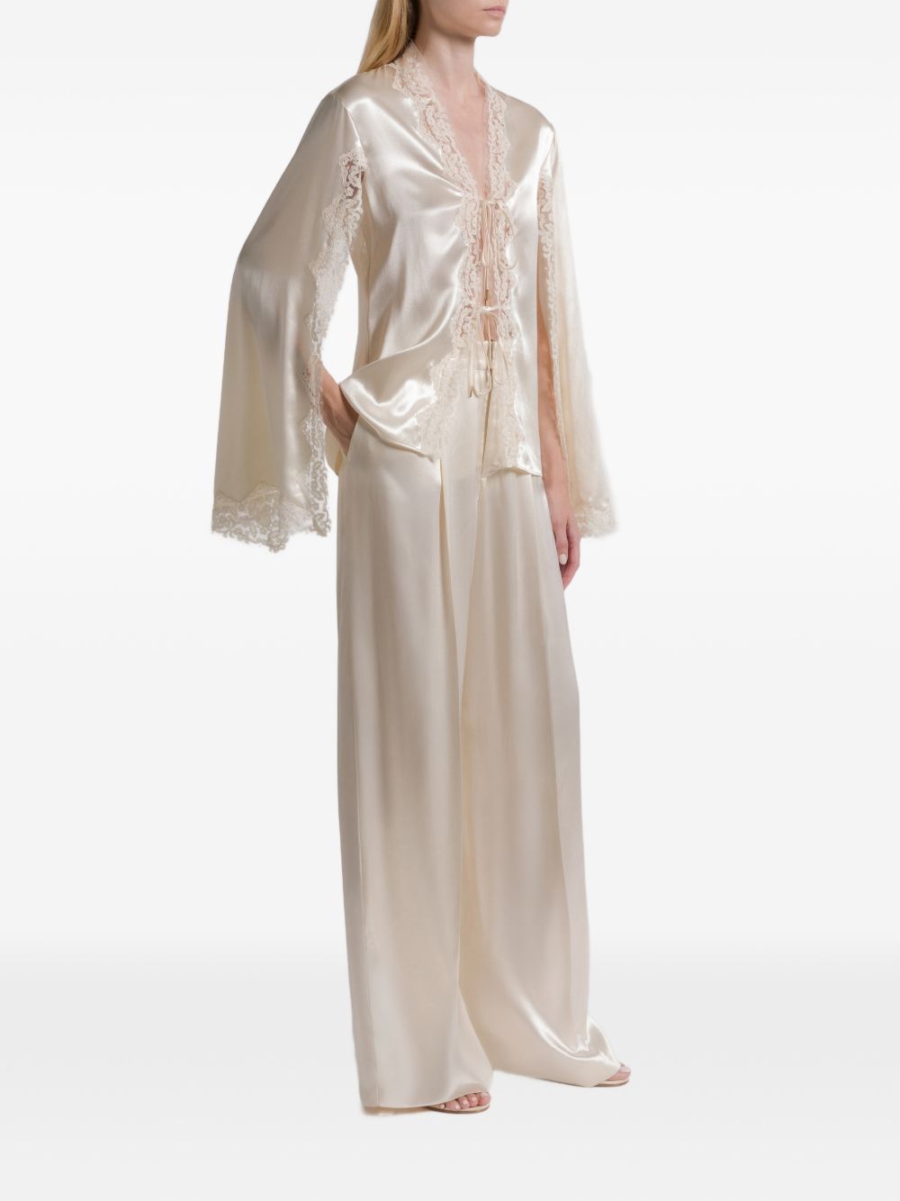 Pantaloni a gamba larga satinati in avorio Alberta ferretti - donna 