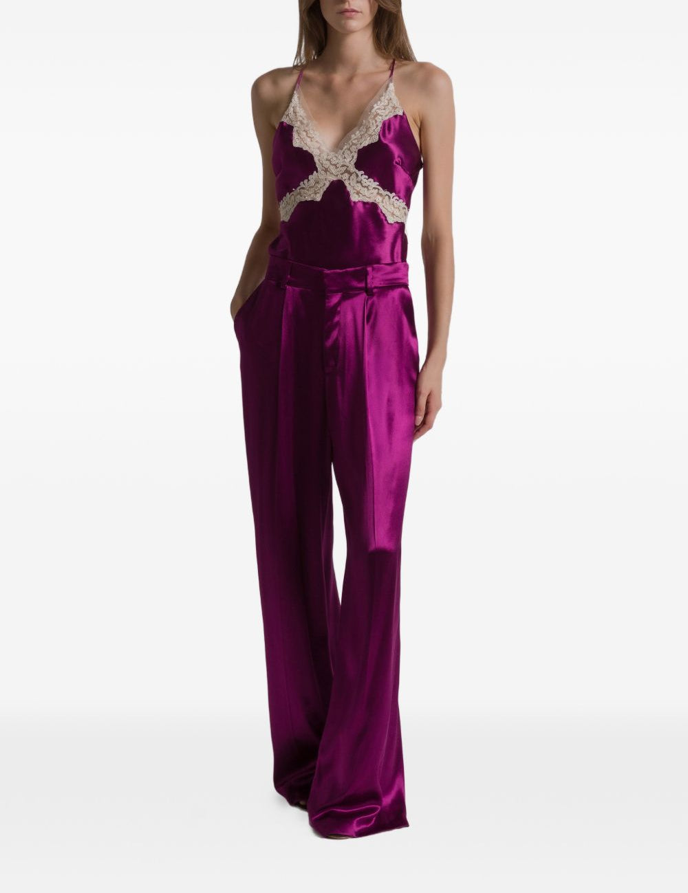 Pantaloni a gamba larga satinati in viola Alberta ferretti - donna 