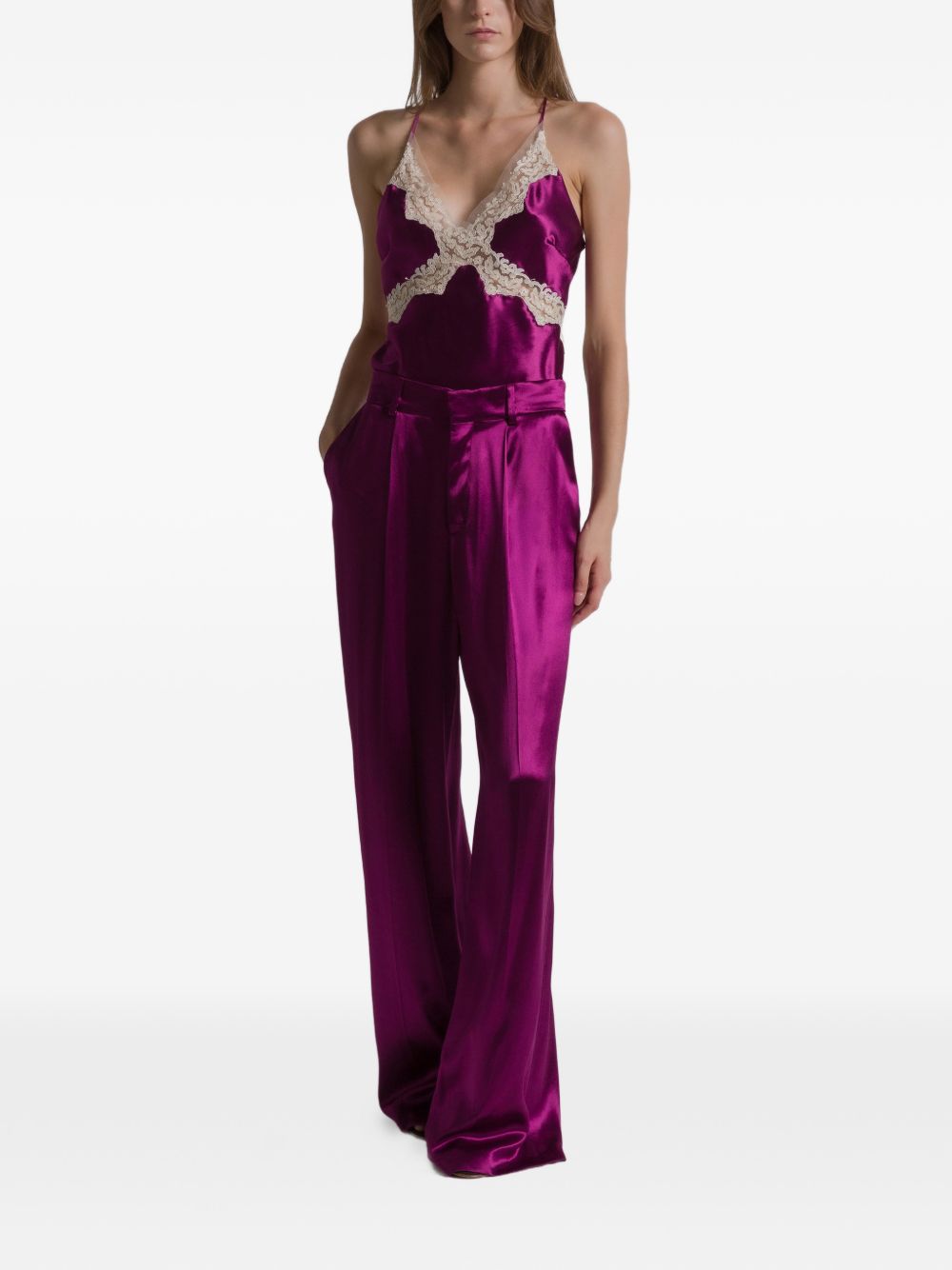Pantaloni a gamba larga satinati in viola Alberta ferretti - donna 