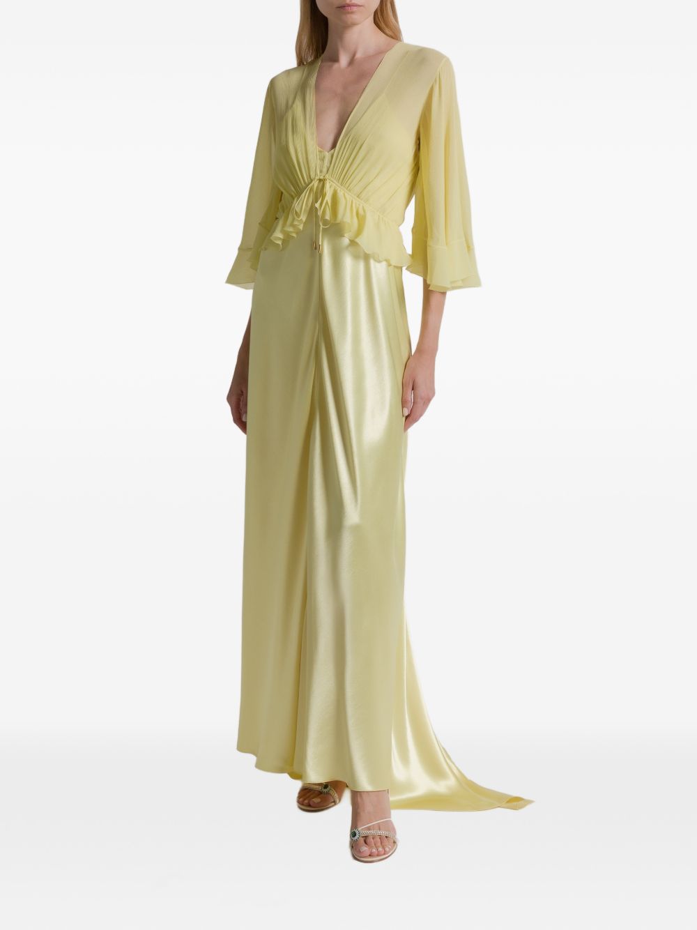 Abito lungo con ruches in giallo 