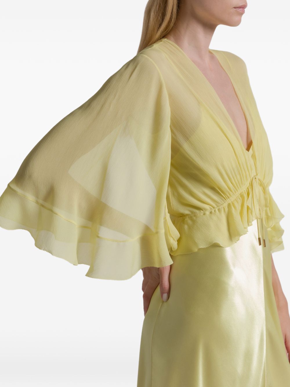 Abito lungo con ruches in giallo 
