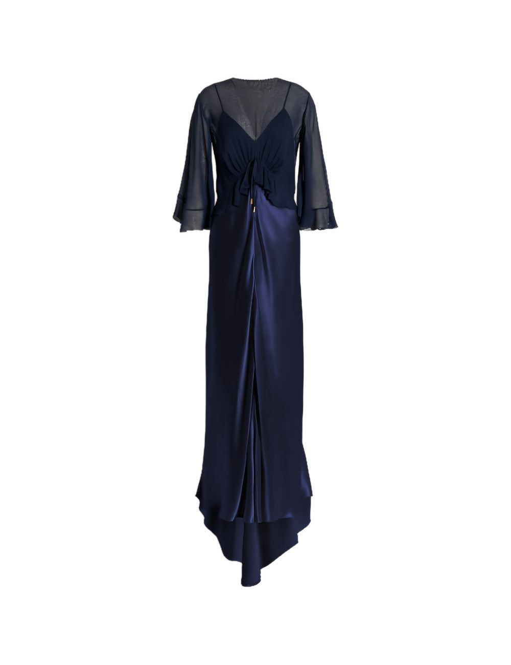 Abito maxi con maniche svasate in blu 