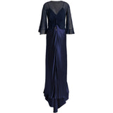 Abito maxi con maniche svasate in blu 