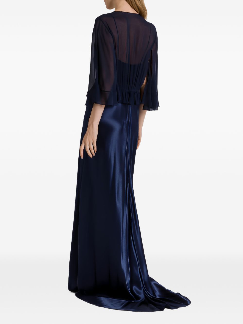Abito maxi con maniche svasate in blu 