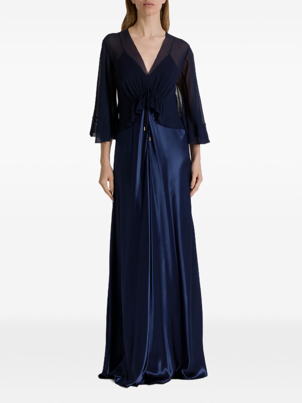 Abito maxi con maniche svasate in blu 