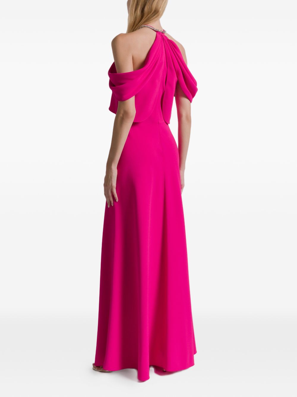Abito lungo con scollo all'americana in rosa 