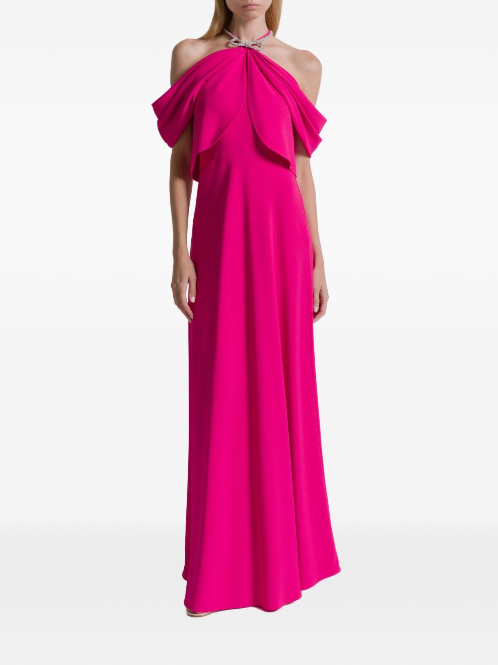 Abito lungo con scollo all'americana in rosa 