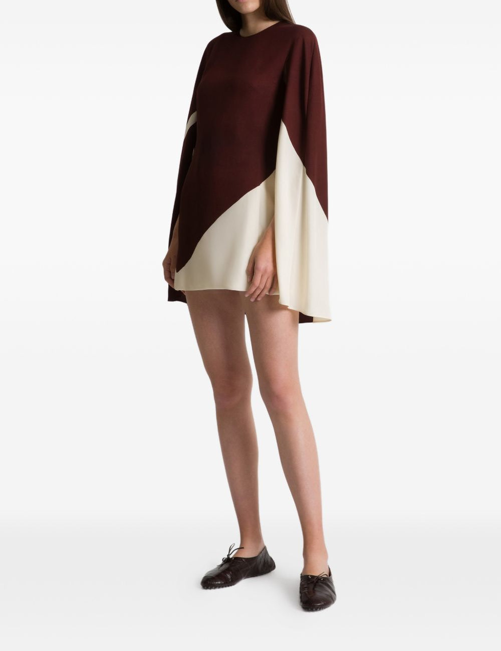 Abito mini con design color-block in marrone 